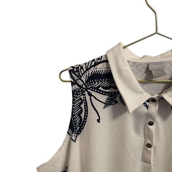 Chico's Zenergy UPF 50 Printed Sleeveless Polo Tank Black White Size 3 or XL NEW - Picture 4 of 6